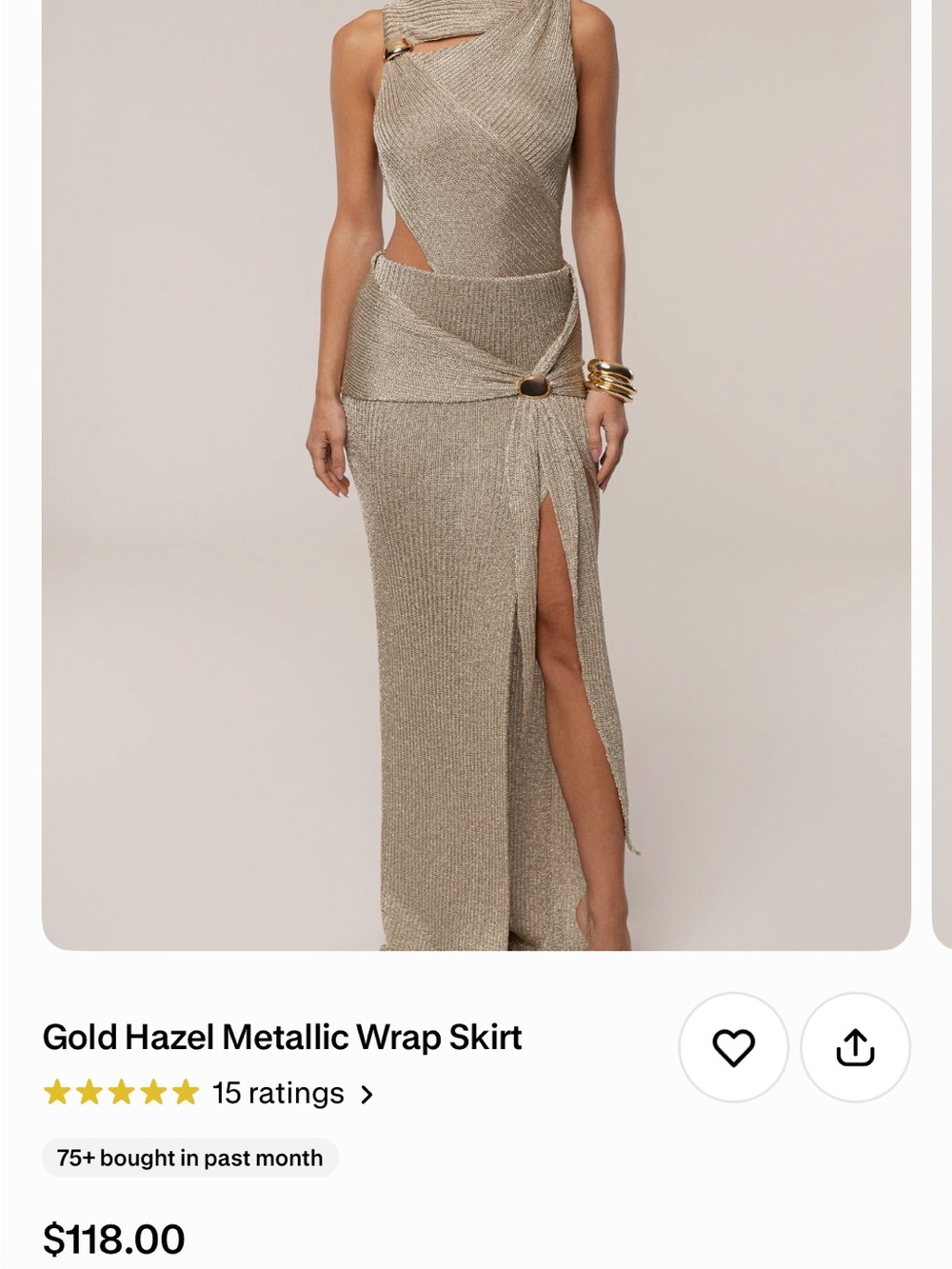 Nordstrom Gold Metallic Wrap Skirt